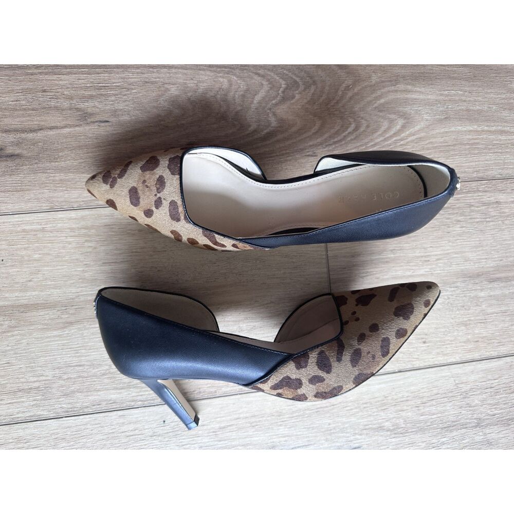 Cole Haan Women’s 9B Black Leather Genuine Fur Hair Calf Pumps Heels Spotted